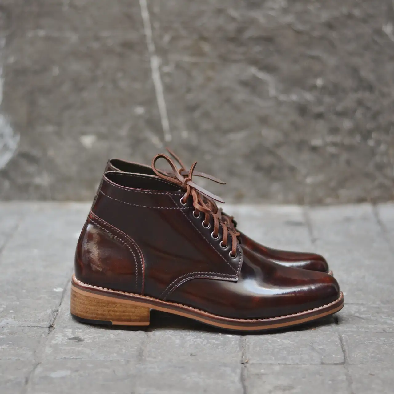 446 Derby Hi-Cut Burgundy Wooden Soles