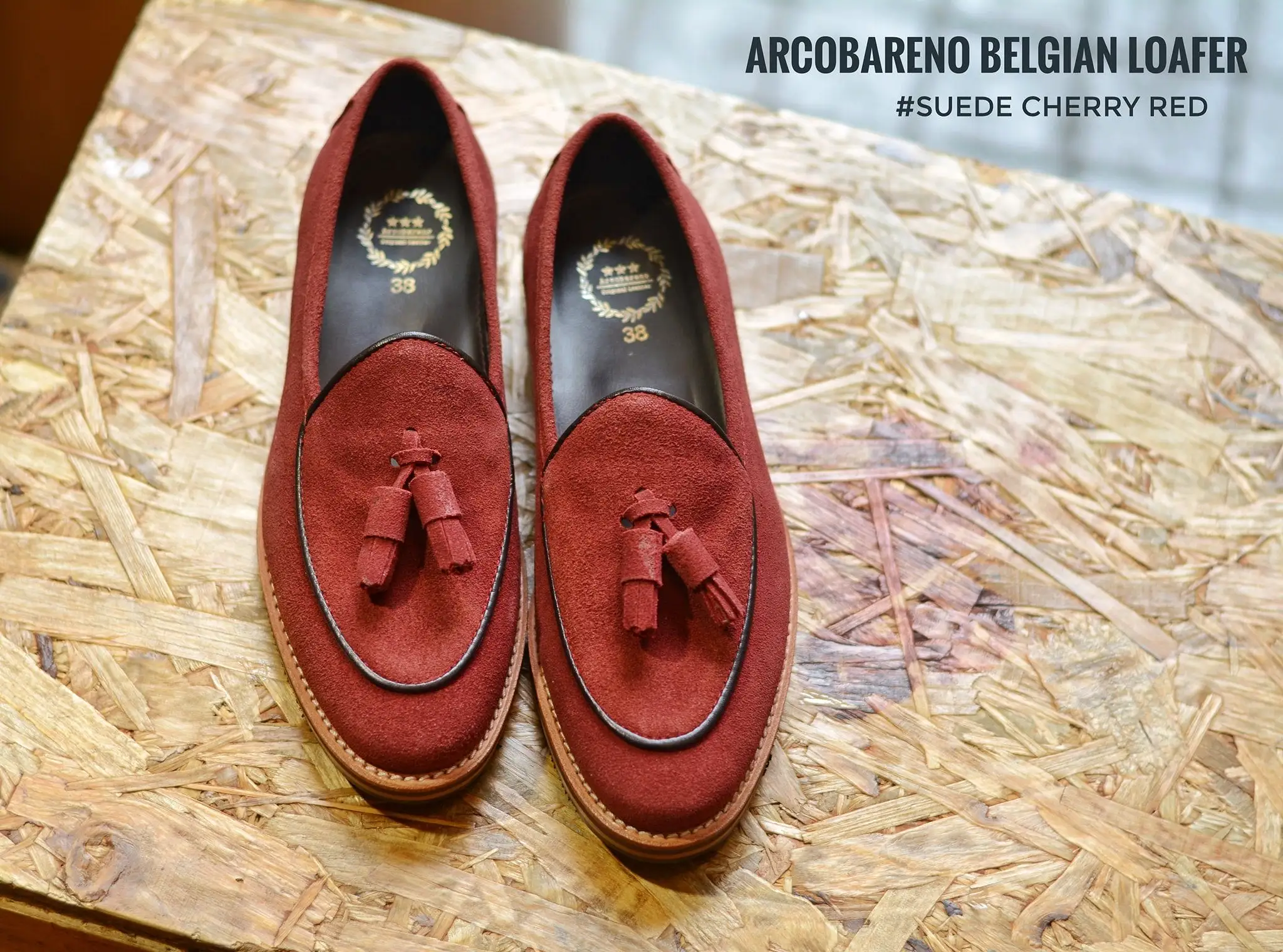 503-2 Suede Tassel Cherry Belgian Loafers x Wooden Sole