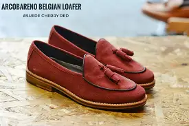 503-2 Suede Tassel Cherry Belgian Loafers x Wooden Sole