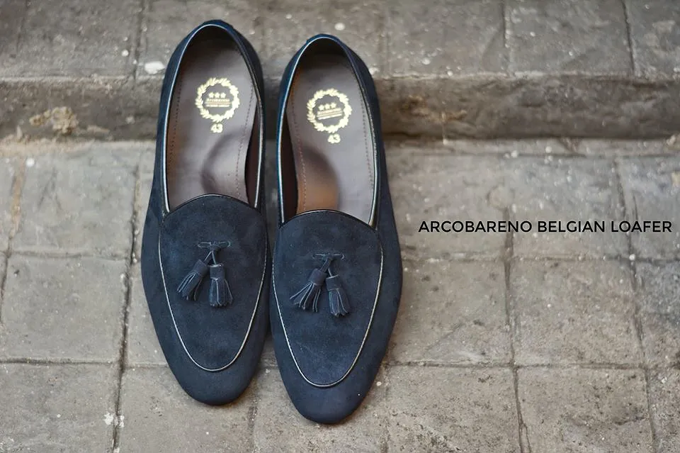 503-2 Tassel Suede Dark Aqua Belgian Loafers