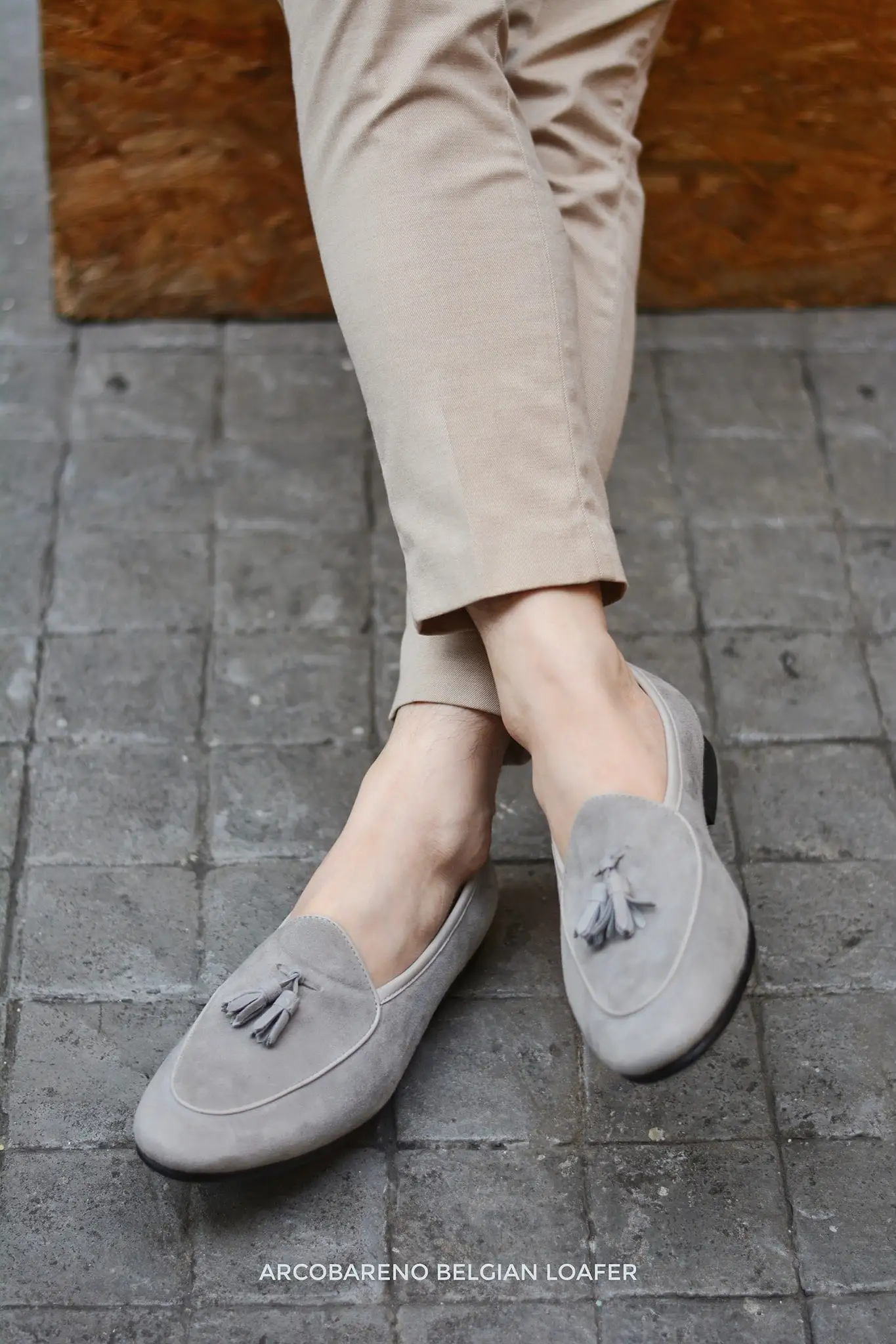 503-2 Tassel Suede Grey Belgian Loafers