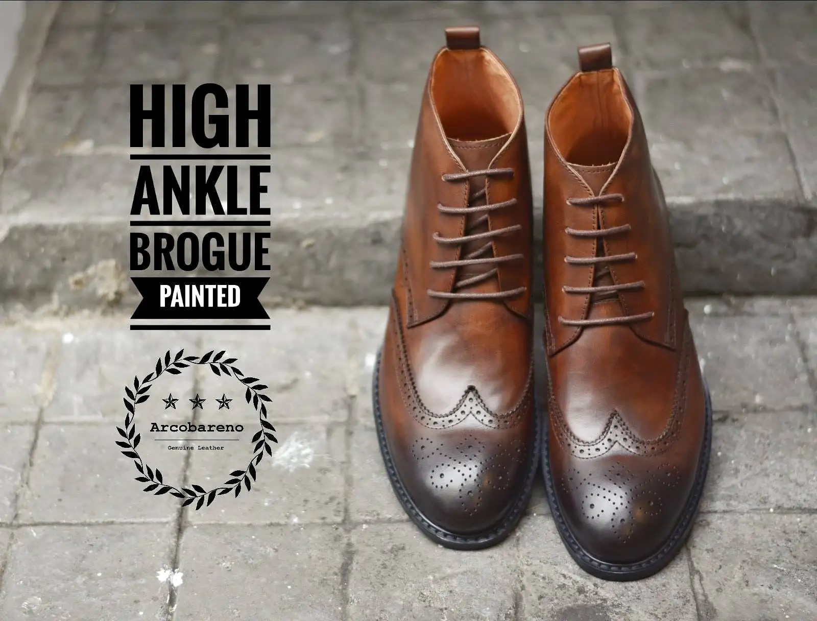 507-2 Brogue Painted Shoe Brown High Ankle