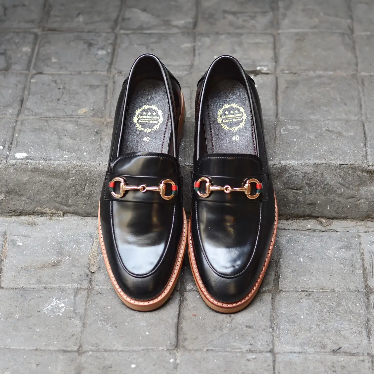 702-2 Horsebit Black Loafer Wooden Sole