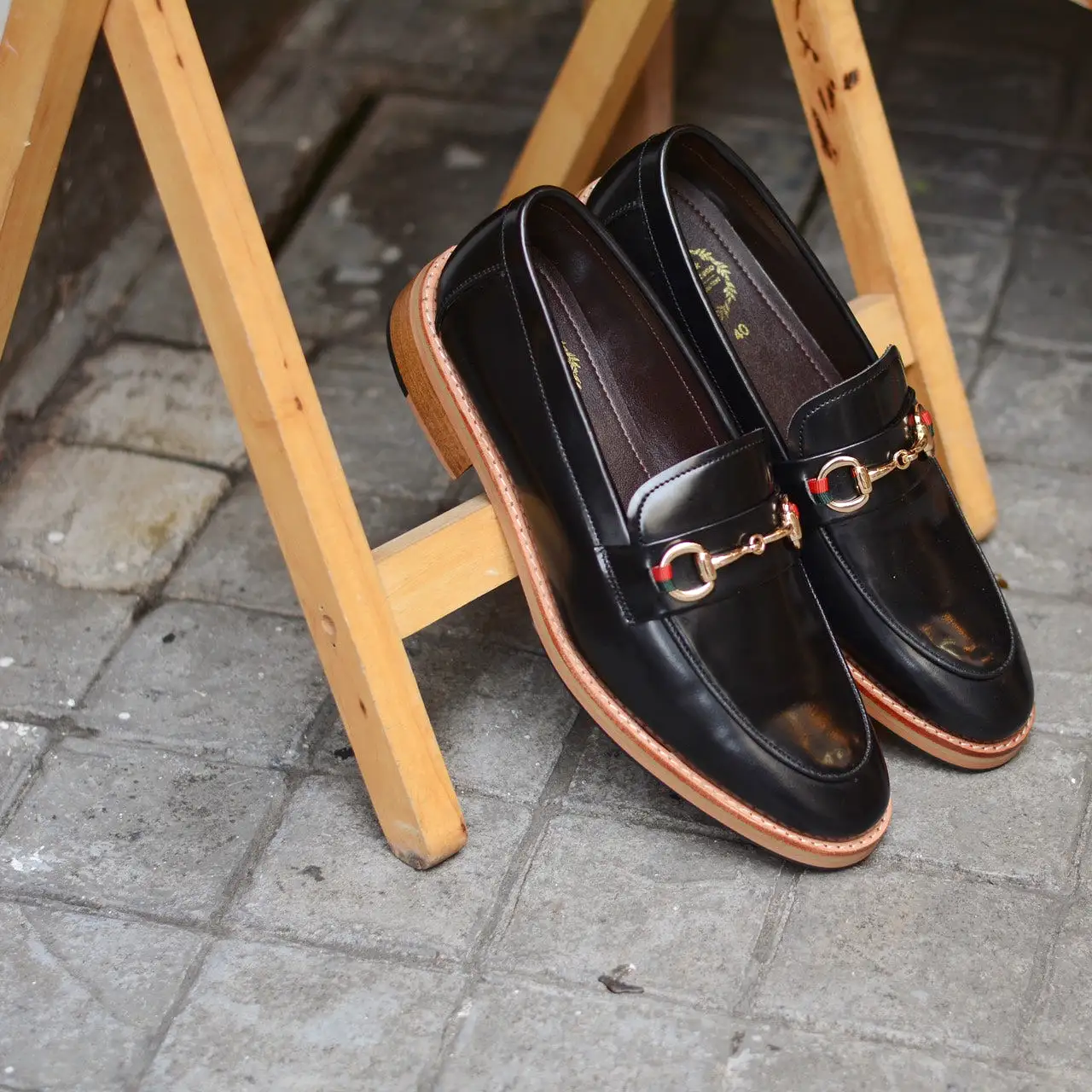 702-2 Horsebit Black Loafer Wooden Sole