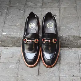 702-2 Horsebit Black Loafer Wooden Sole