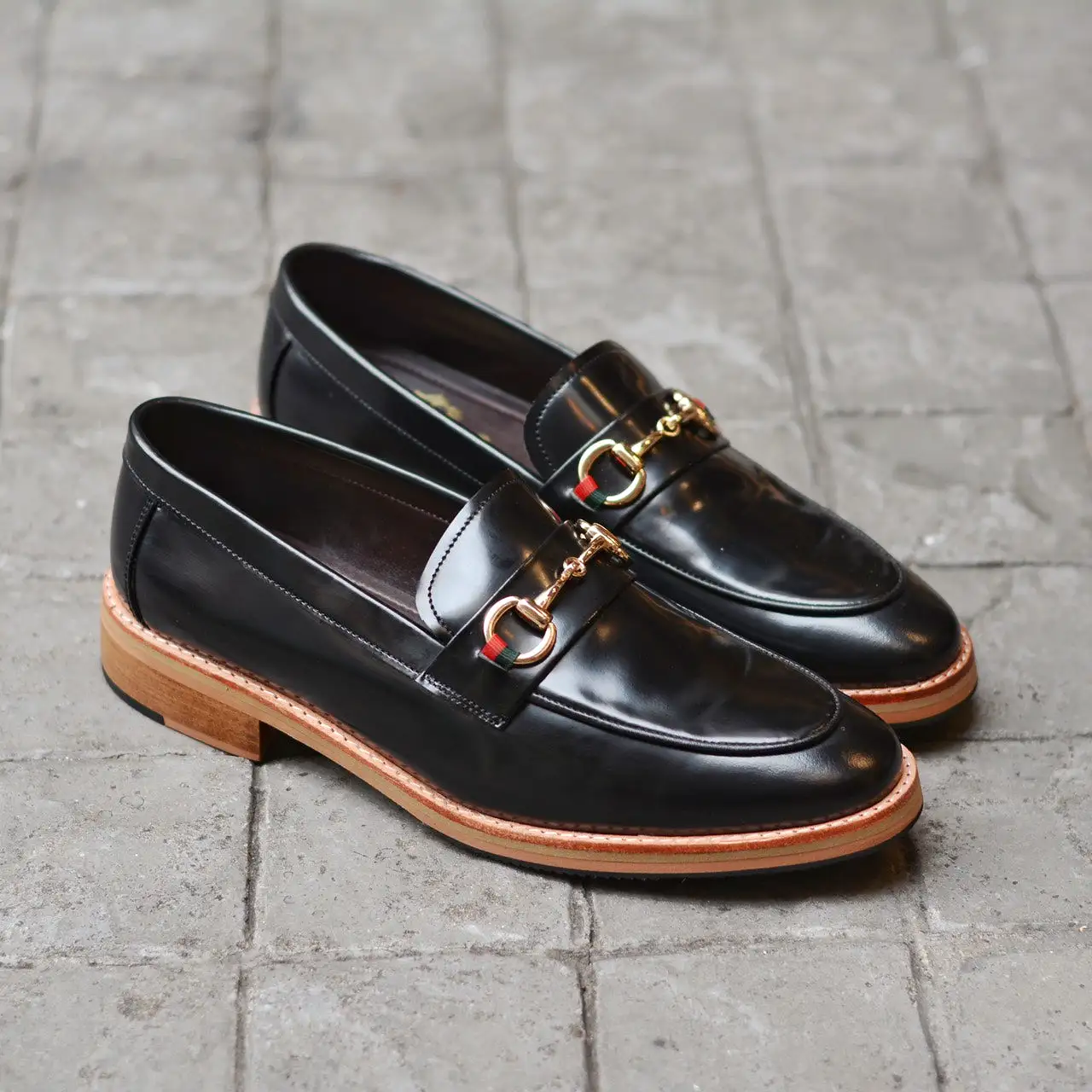 702-2 Horsebit Black Loafer Wooden Sole