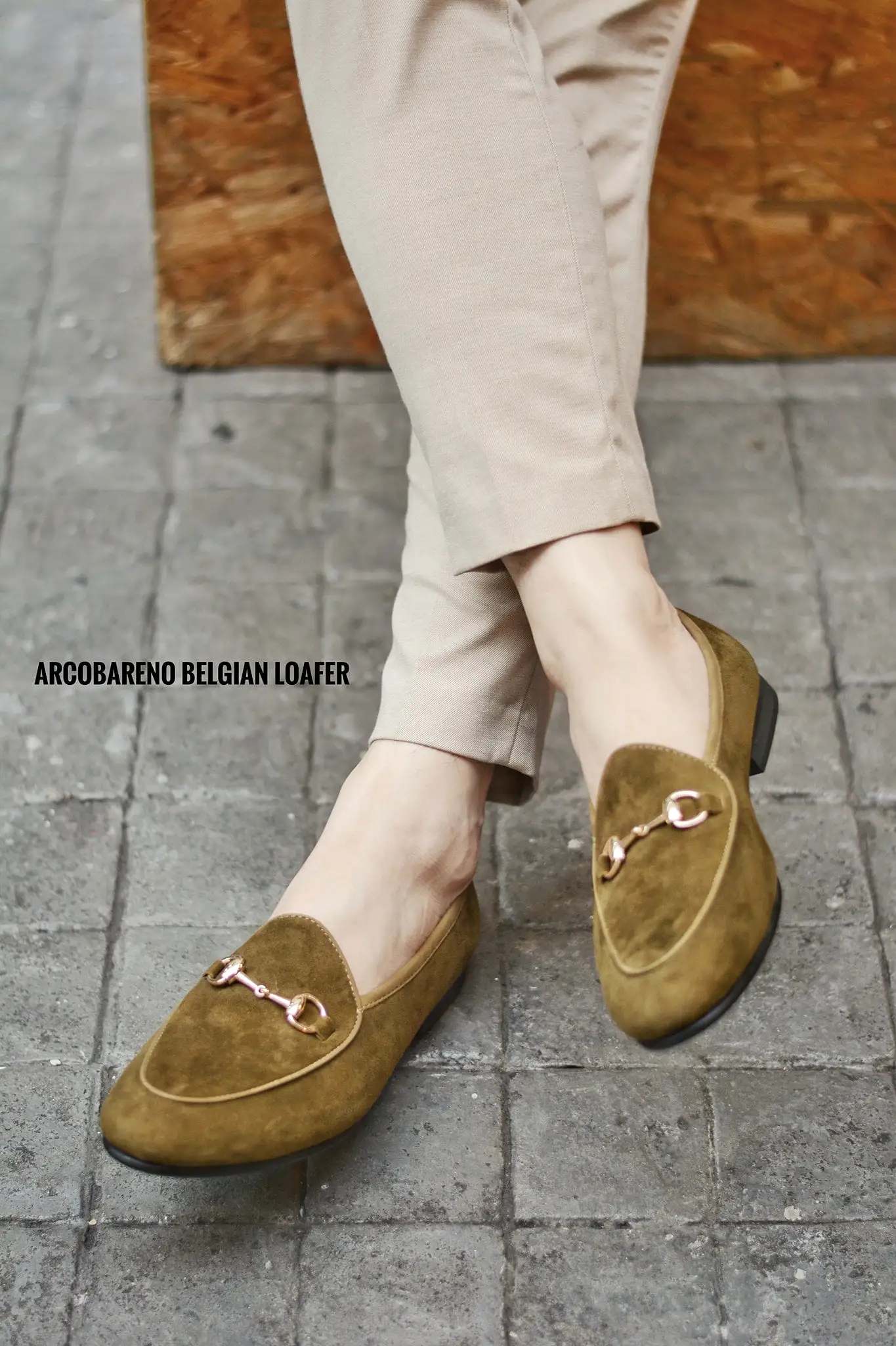 702-4 Horsebit Suede Dark Khaki Belgian Loafers