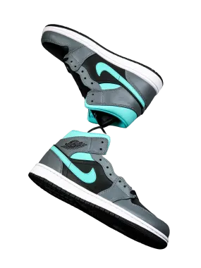 AIR JORDAN 1 MID GREY/AQUA BLUE/WHITE