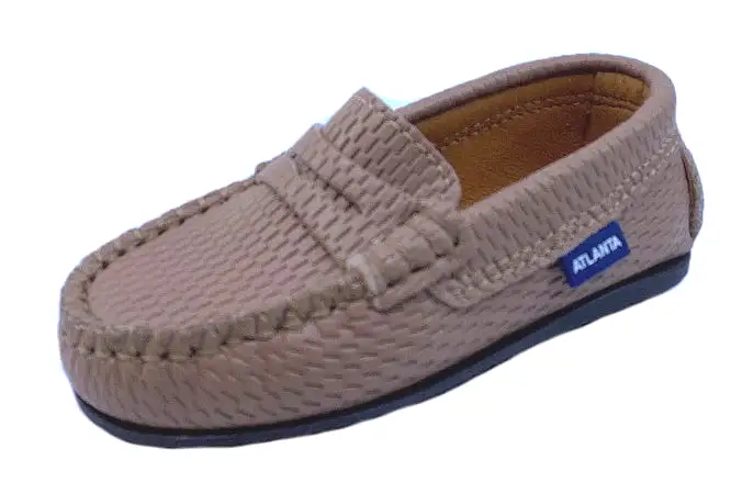 Atlanta Mocassin Boy's & Girl's Beige Perforated Slip On Moccasin Penny Loafer Shoe