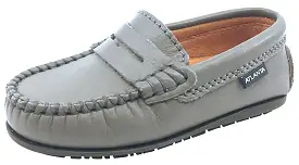 Atlanta Mocassin Boy's & Girl's Grey Smooth Slip On Moccasin Penny Loafer Shoe