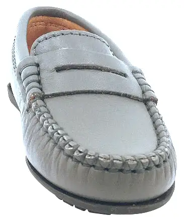 Atlanta Mocassin Boy's & Girl's Grey Smooth Slip On Moccasin Penny Loafer Shoe