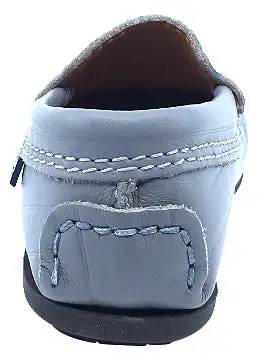 Atlanta Mocassin Boy's and Girl's Leather Embossed Stripe Loafers, Stone Grey