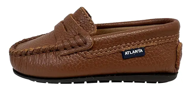 Atlanta Mocassin Boy's and Girl's Pebbled Penny Loafers, Cuoio