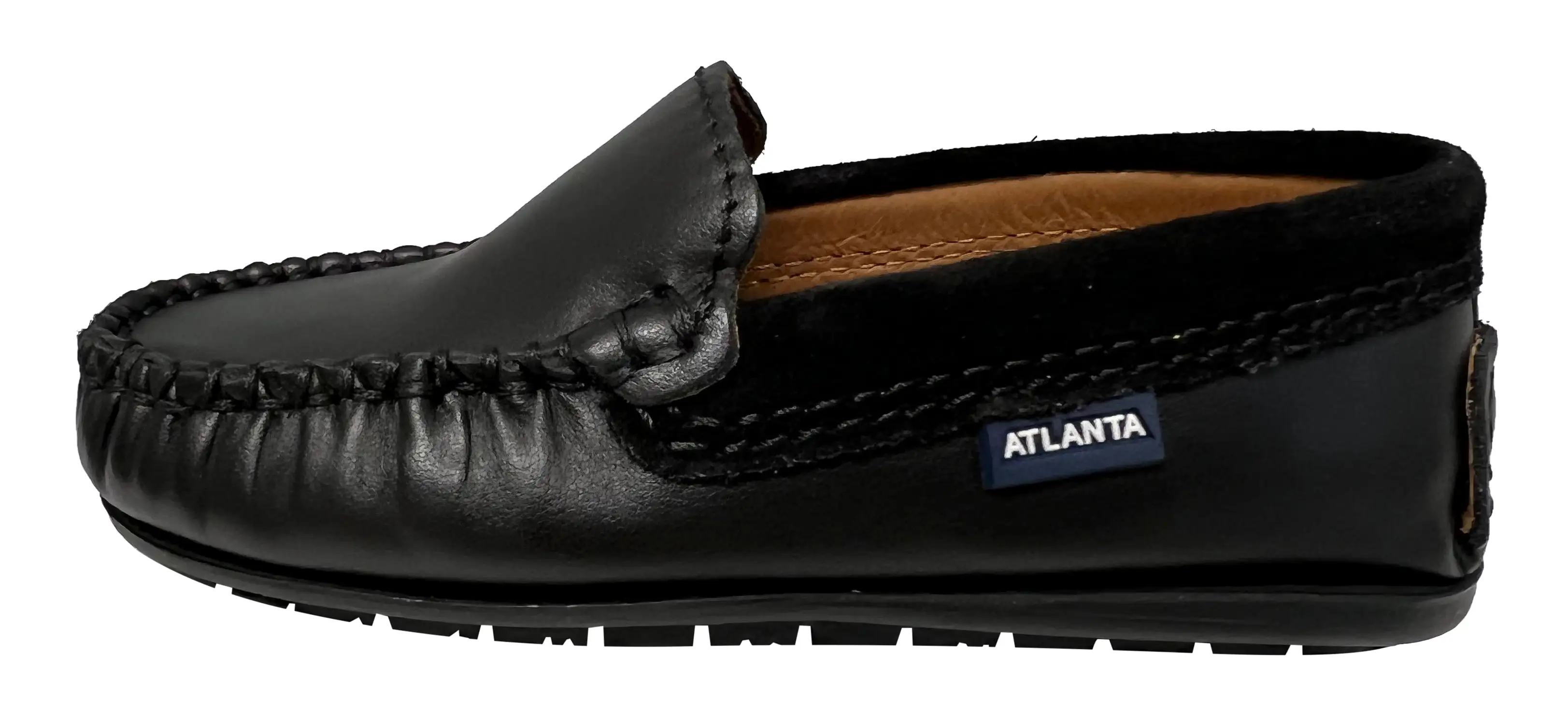 Atlanta Mocassin Boy's and Girl's Plain Vamp Leather and Suede Loafers, Black