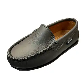 Atlanta Mocassin Boy's and Girl's Plain Vamp Leather Loafers, Grey Smooth