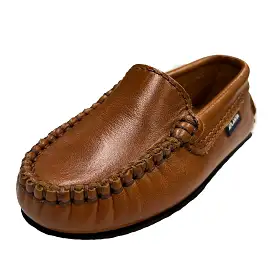 Atlanta Mocassin Boy's and Girl's Plain Vamp Leather Loafers, Tawny Sierra Antik