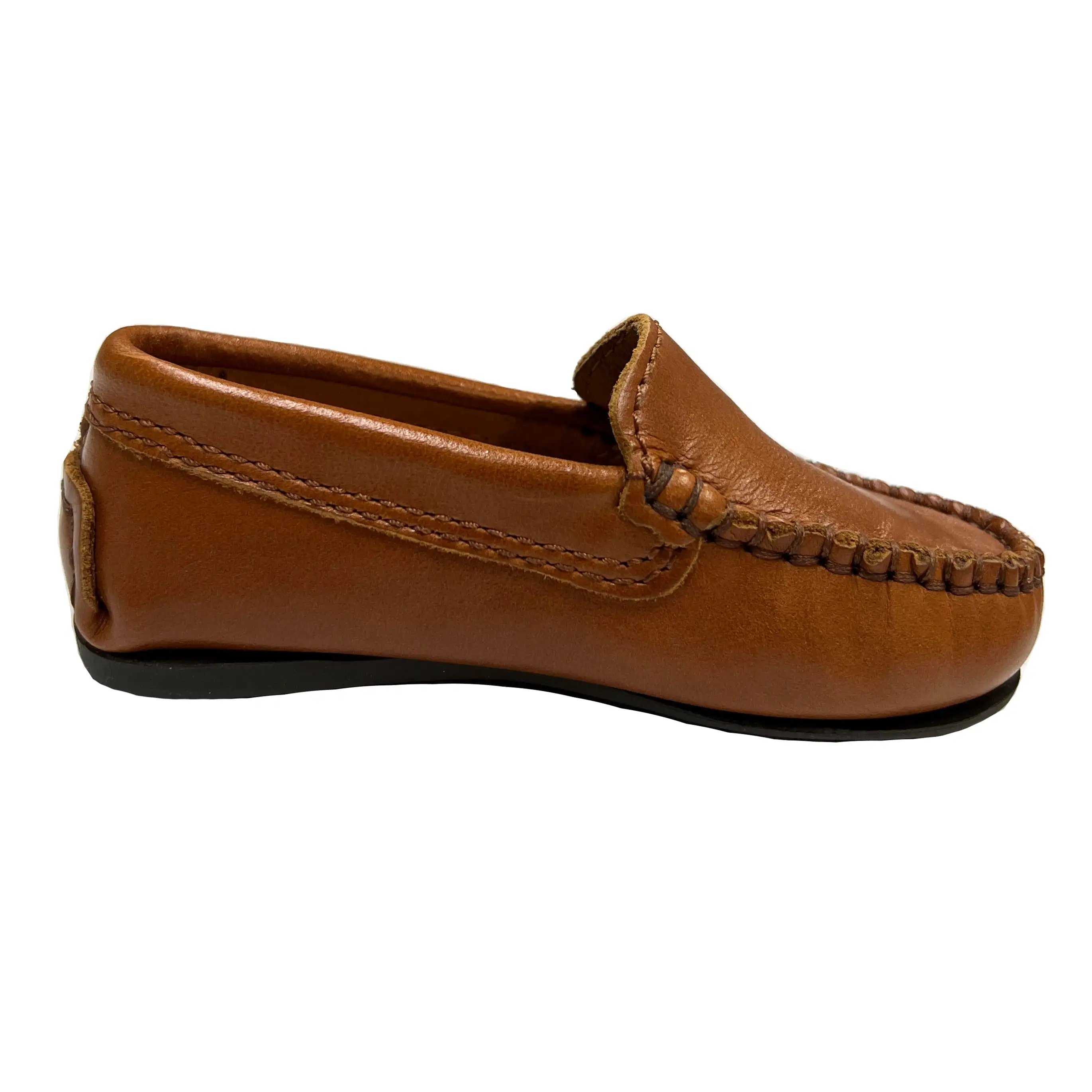 Atlanta Mocassin Boy's and Girl's Plain Vamp Leather Loafers, Tawny Sierra Antik