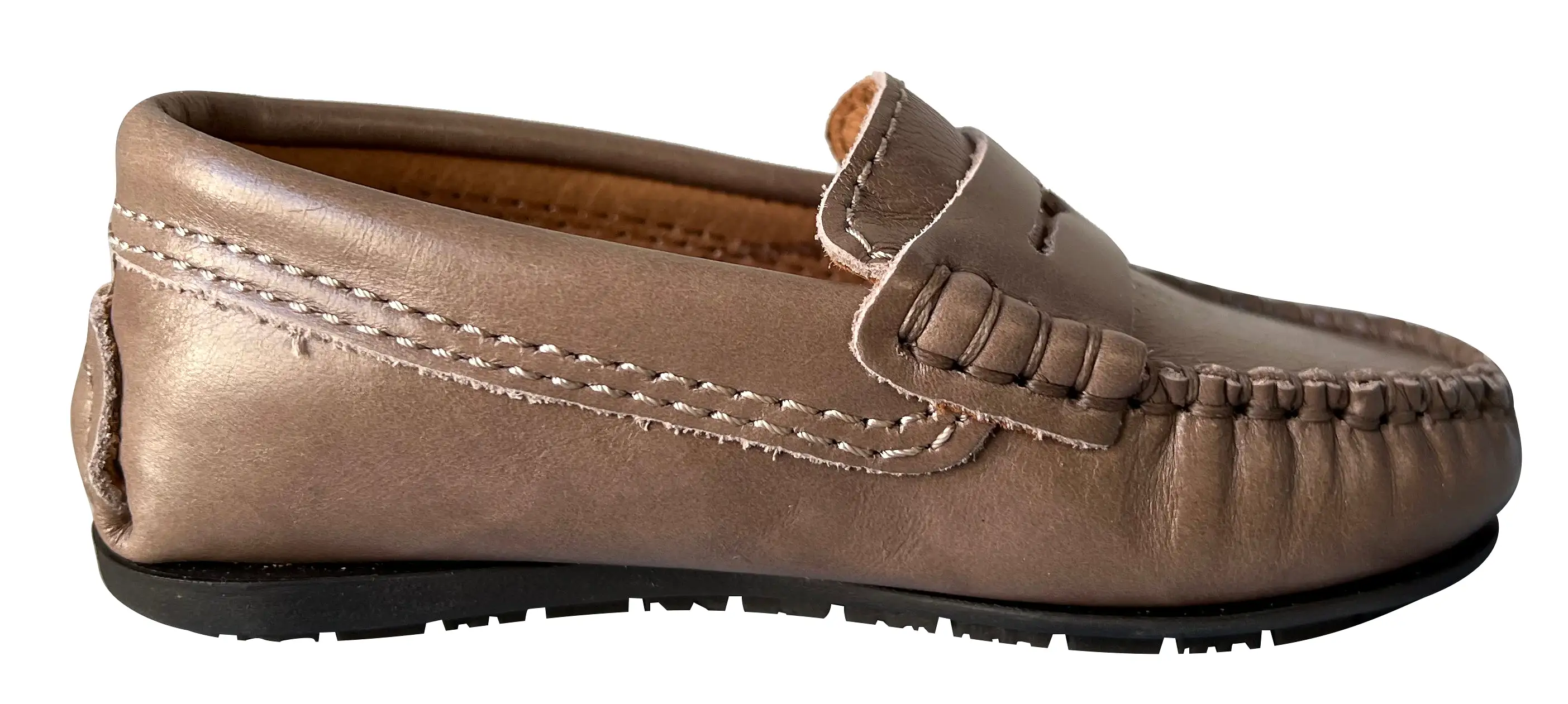 Atlanta Mocassin Boy's and Girl's Smooth Leather Penny Loafers, Taupe