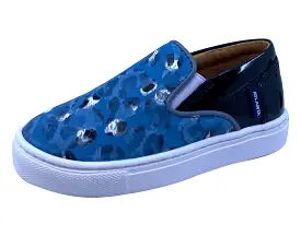 Atlanta Mocassin Girl's and Boy's Blue Print Slip-On Sneakers