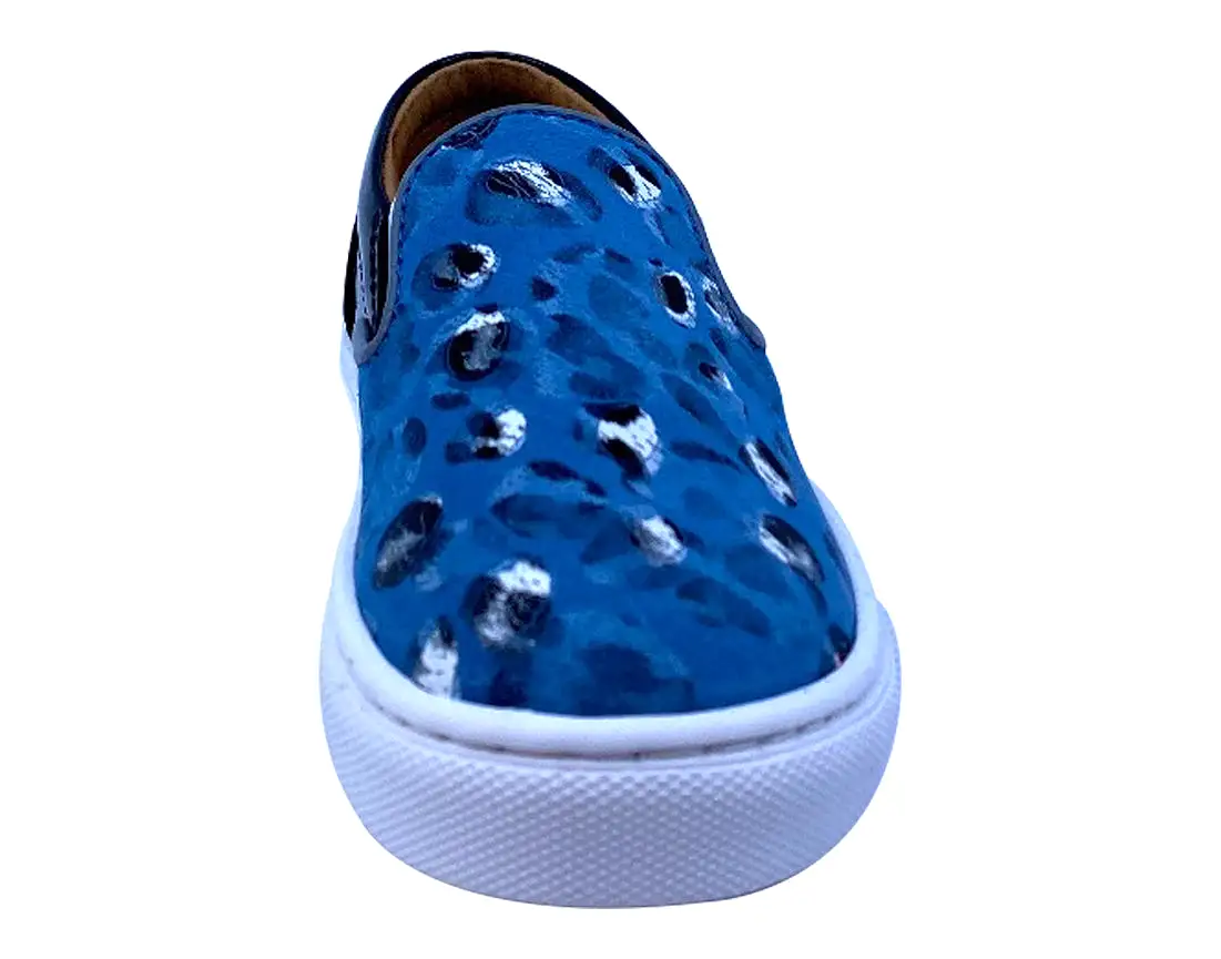 Atlanta Mocassin Girl's and Boy's Blue Print Slip-On Sneakers