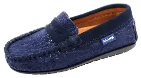 Atlanta Mocassin Girl's and Boy's Embellished Suede Penny Loafers, Navy Suede