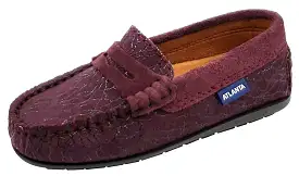 Atlanta Mocassin Girl's and Boy's Suede Embellished Penny Loafers, Burgundy Suede