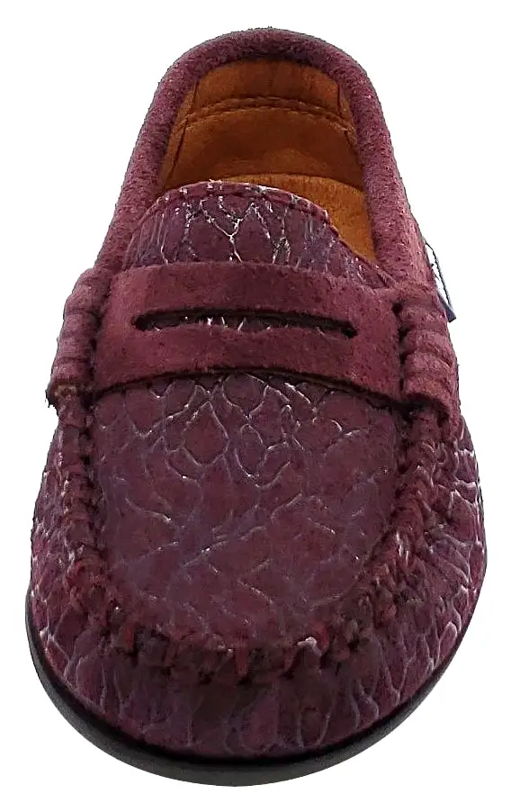 Atlanta Mocassin Girl's and Boy's Suede Embellished Penny Loafers, Burgundy Suede