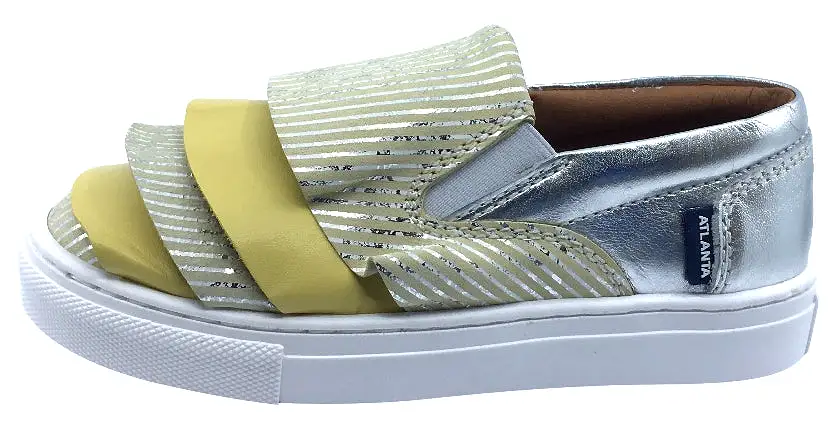 Atlanta Mocassin Girl's Slip-On Step-In Sneakers, Yellow, Gold, Silver