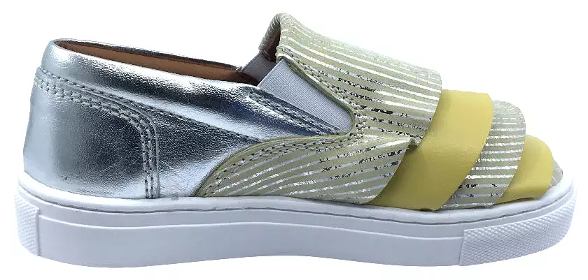 Atlanta Mocassin Girl's Slip-On Step-In Sneakers, Yellow, Gold, Silver