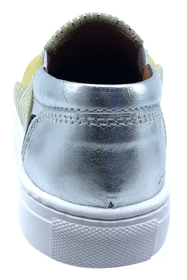 Atlanta Mocassin Girl's Slip-On Step-In Sneakers, Yellow, Gold, Silver