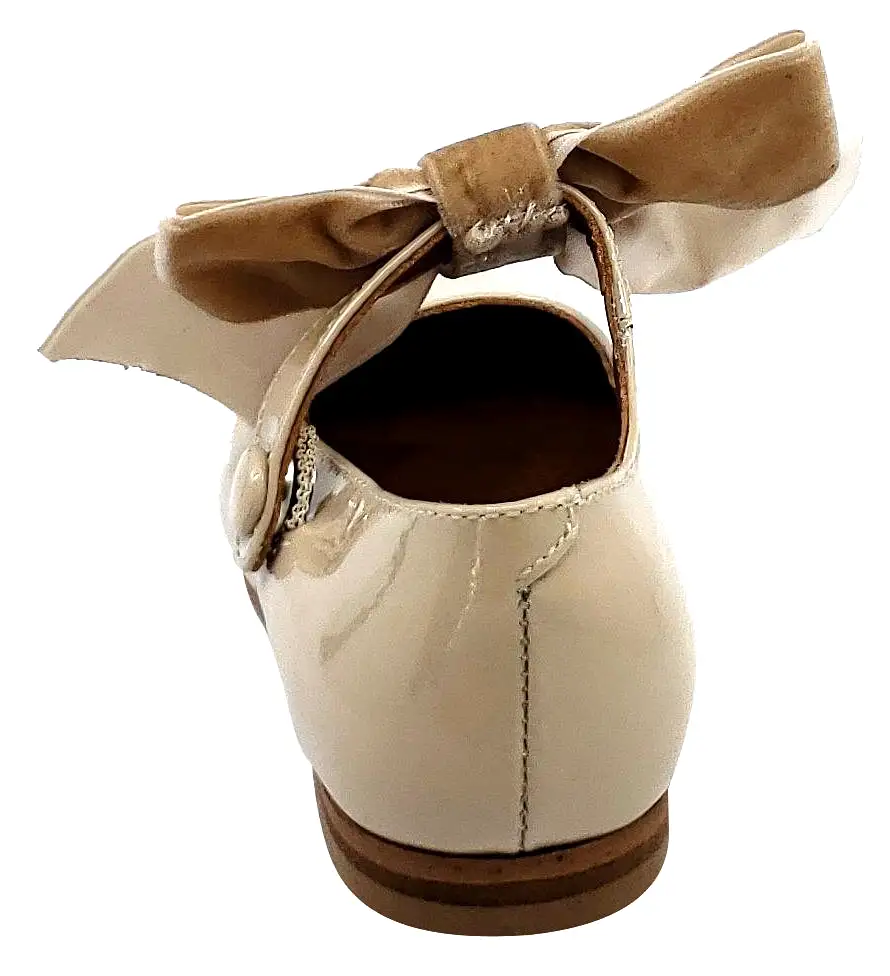 Atlanta Mocassin Girl's Snap Closure Velvet Bow Mary Jane, Taupe Sand