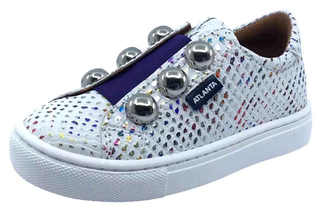 Atlanta Mocassin Shoes Girl's Iridescent Sneakers, White