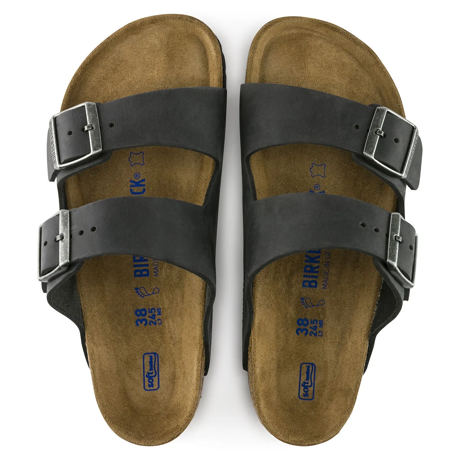 Birkenstock Arizona Oiled Leather Soft Footbed Sandal in Black