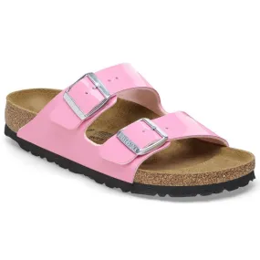 BIRKENSTOCK  Womens Arizona Patent Candy Pink/Black Double Strap Mules 1026957