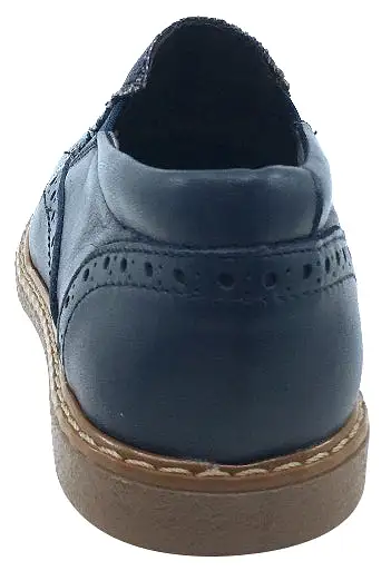 BluBlonc Boy's & Girl's Navy Leather with Linen Textile Middle Moc Oxford Shoe