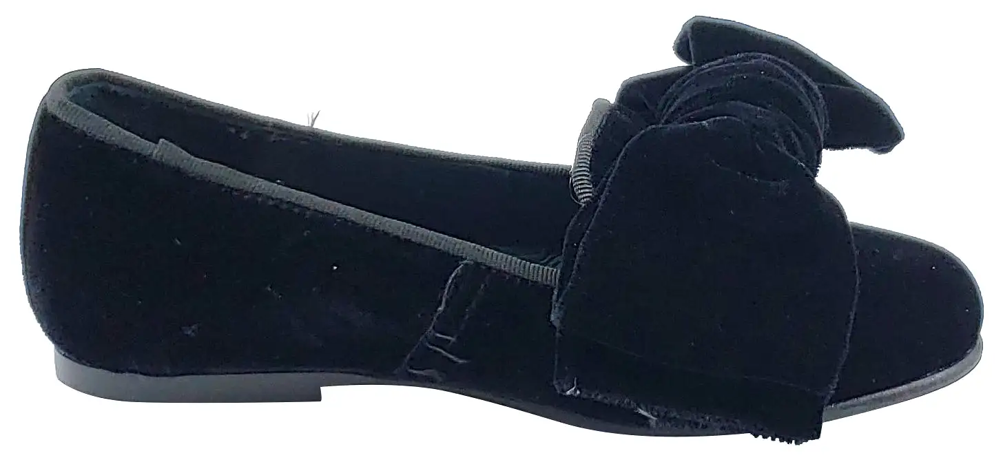 BluBlonc Girl's Black Velvet Bow Flat Shoe