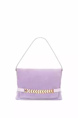 Chain Pouch with Strap in Lilac Suede