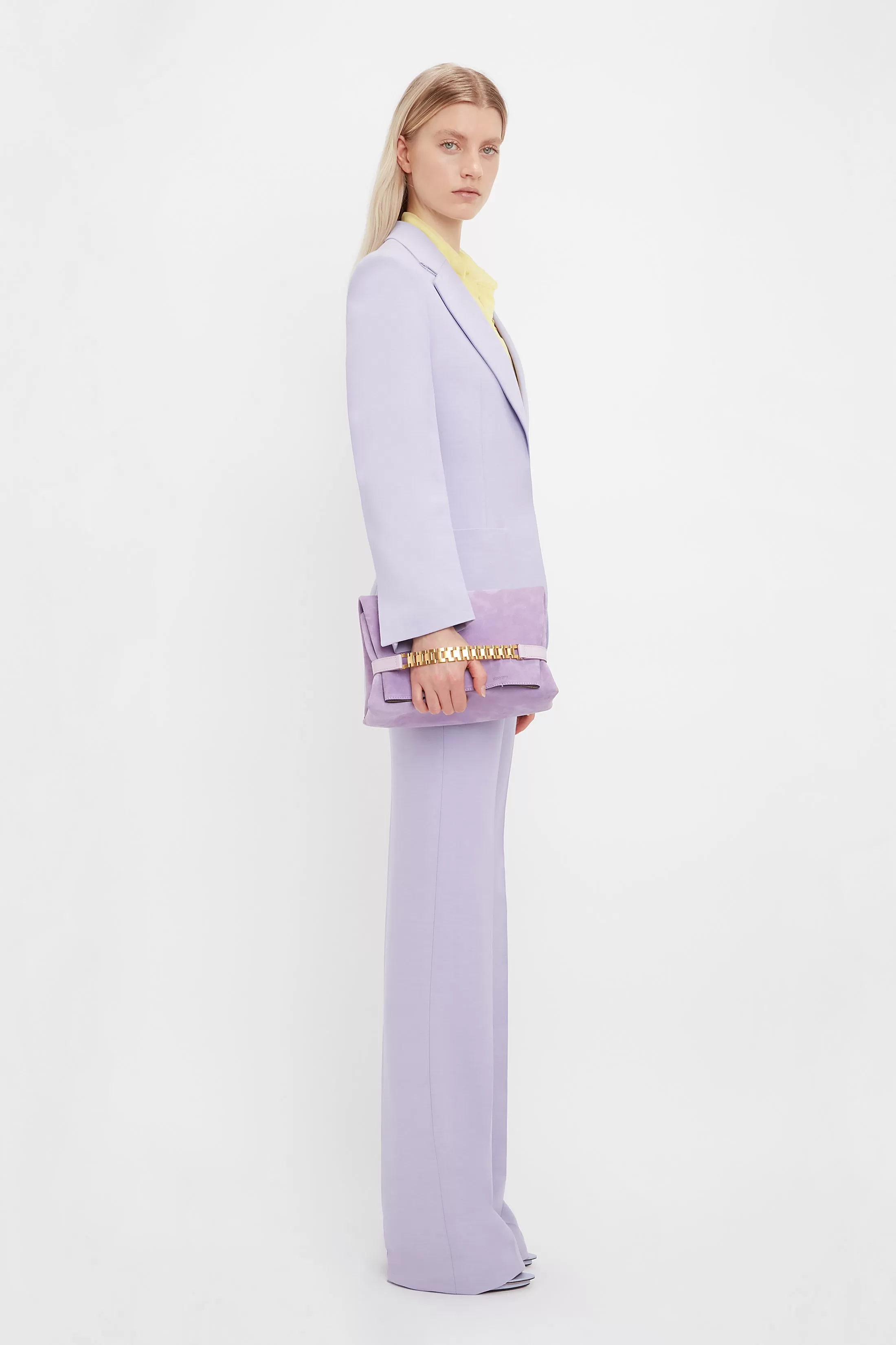 Chain Pouch with Strap in Lilac Suede