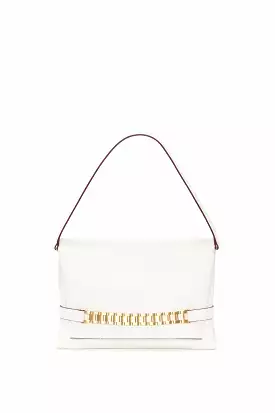 Chain Pouch with Strap In White Leather