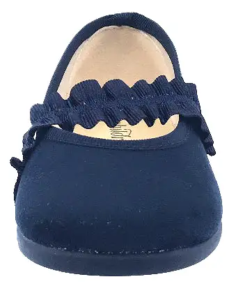 ChildrenChic Girl's Frilly Elastic Mary Jane, Navy Blue Suede