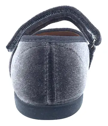 ChildrenChic Girl's Hook and Loop Mary Jane, Grey Velvet