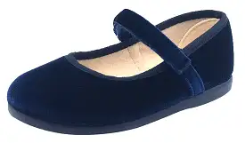 ChildrenChic Girl's Hook and Loop Mary Jane, Navy Blue Velvet