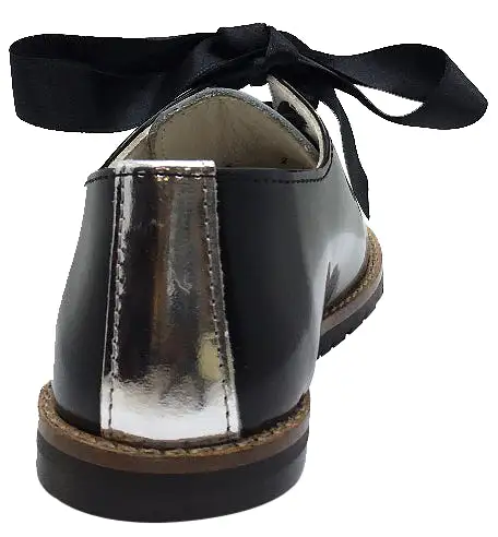 Chupetin Girl's & Boy's Black Lace Up Leather Oxford with Silver Accents