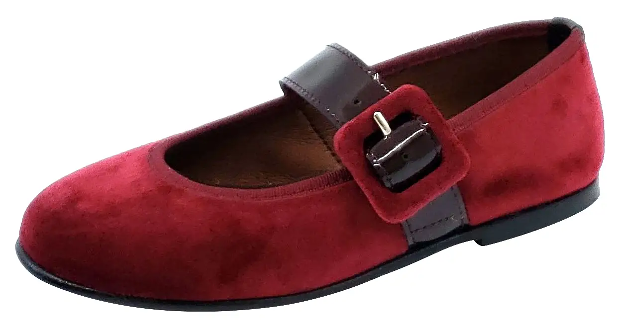 Clarys Girl's Velvet Buckle Mary Jane, Burgundy