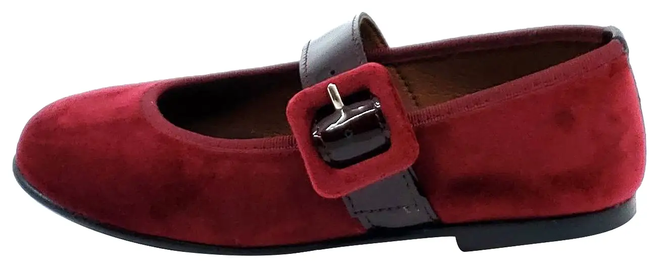 Clarys Girl's Velvet Buckle Mary Jane, Burgundy