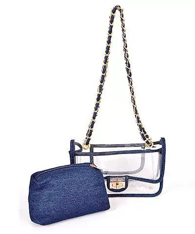 Clear Game Day Handbag with Denim Trim