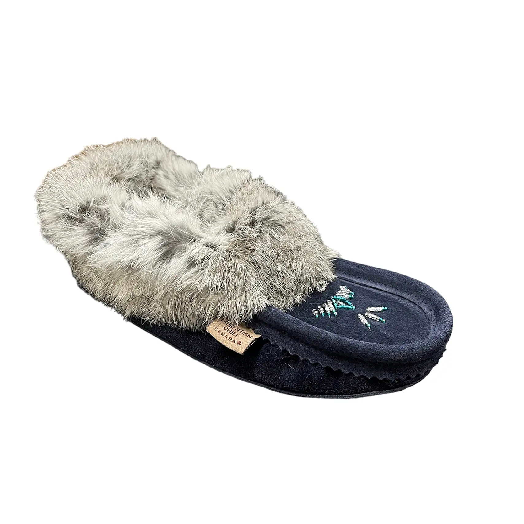 Fur Moccasin - Navy Blue