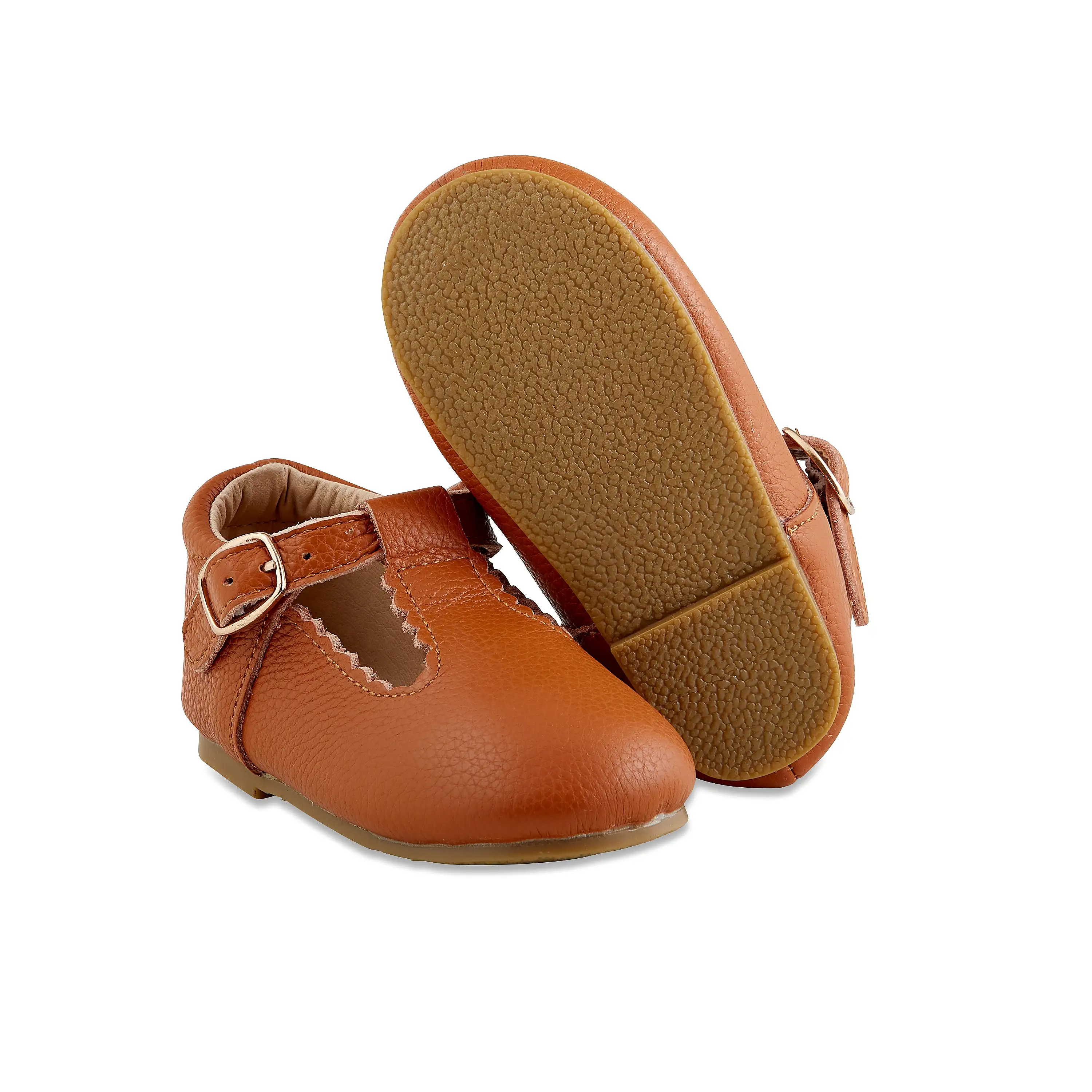 Hard-Sole Leather Mary Jane Moccasins - TAWNY