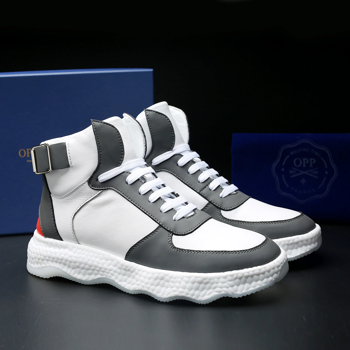 Men High-Top Shoes Grey 