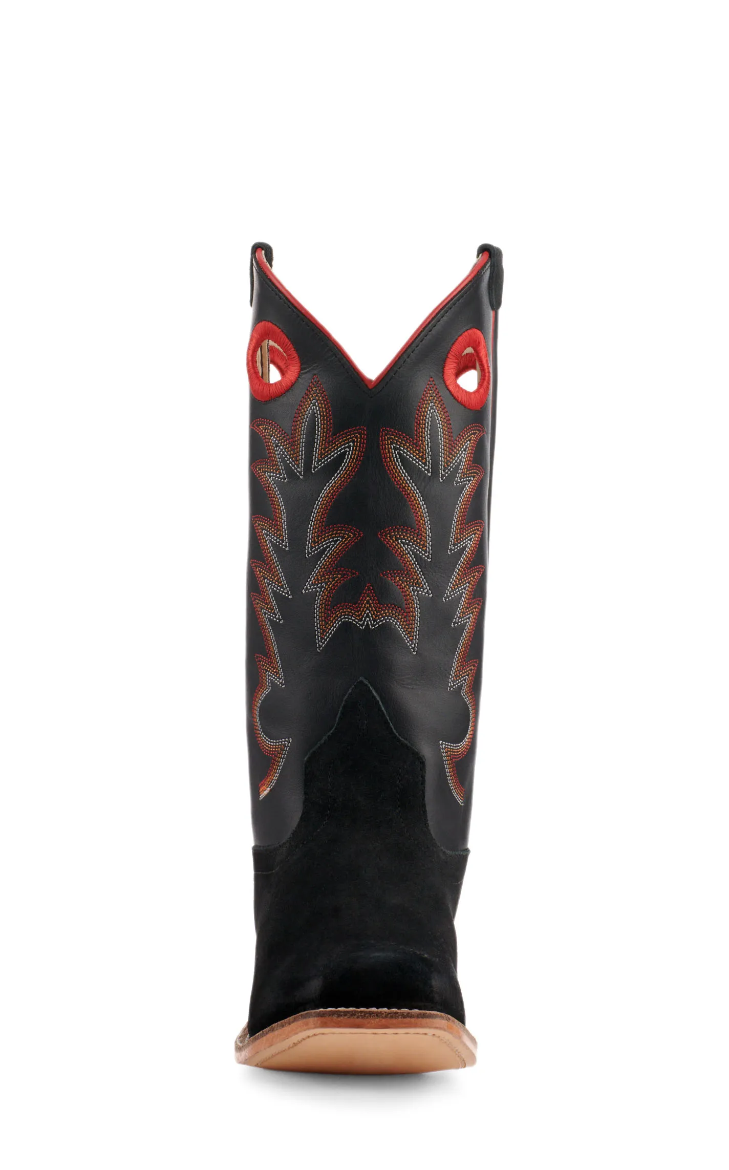 Old West Youth Black with Black Suede Square Toe Cowboy Boots